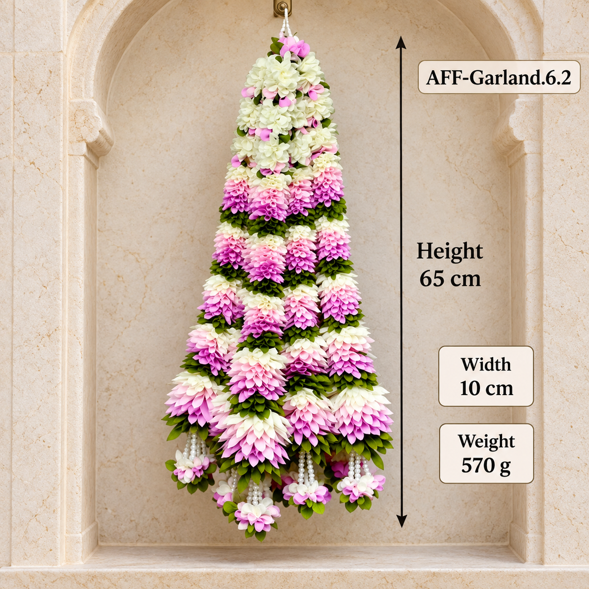 Artificial Pink & White Flower Garland for Wedding & Festive Decoration – 65 cm | Pack of 10
