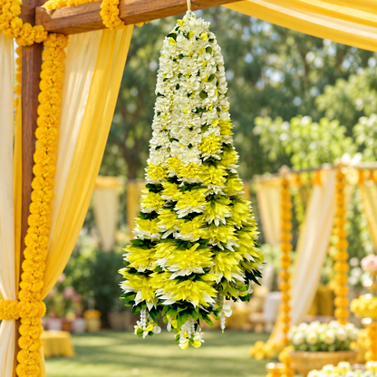 Artificial White & Yellow Flower Garland for Wedding & Festive Decoration – 65 cm | PAck of 10