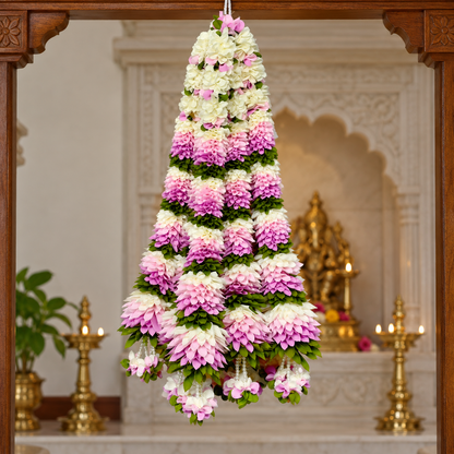 Artificial Pink & White Flower Garland for Wedding & Festive Decoration – 65 cm | Pack of 10