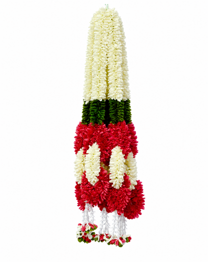 Artificial Small Flower Garland Sakad Ladi Red & White | Pack of 10