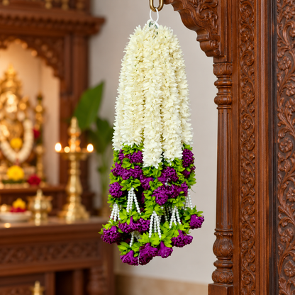 Artificial Ivory & Purple Floral Hanging Jhumar with Pearl Beads for Wedding & Festive Decoration – 47 cm | Pack of 10