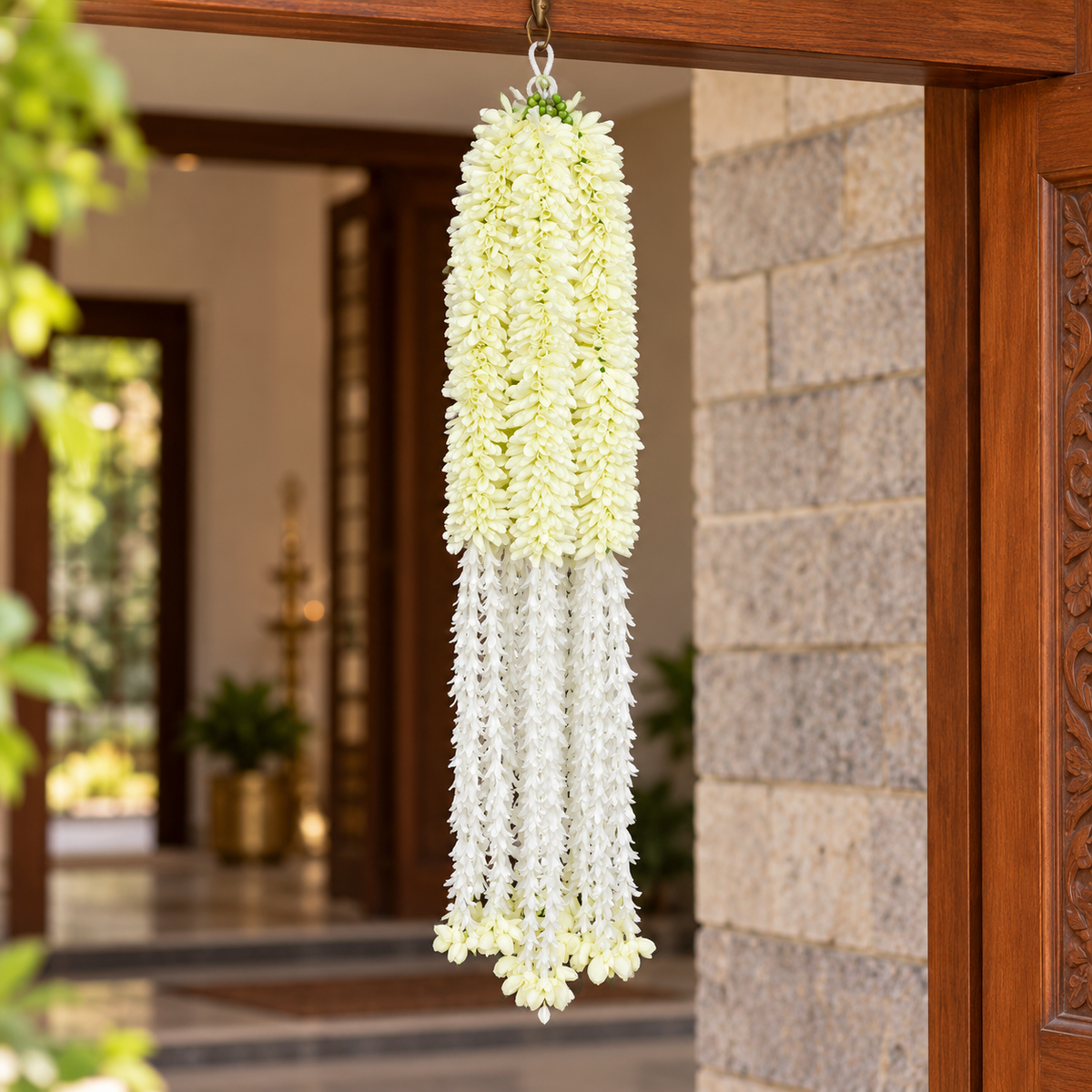 Artificial Ivory & White Floral Hanging Jhumar for Wedding & Festive Decoration – 65 cm | Pack of 10