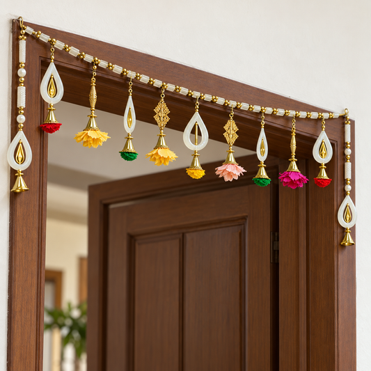 Multicolour Floral Door Toran with White & Golden Teardrop Ornaments for Wedding & Festive Decoration – 94 cm | Pack of 1
