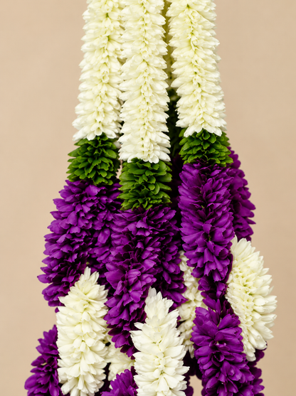 Artificial Small Flower Garland Sakad Ladi Dark Purple & White | Pack of 5