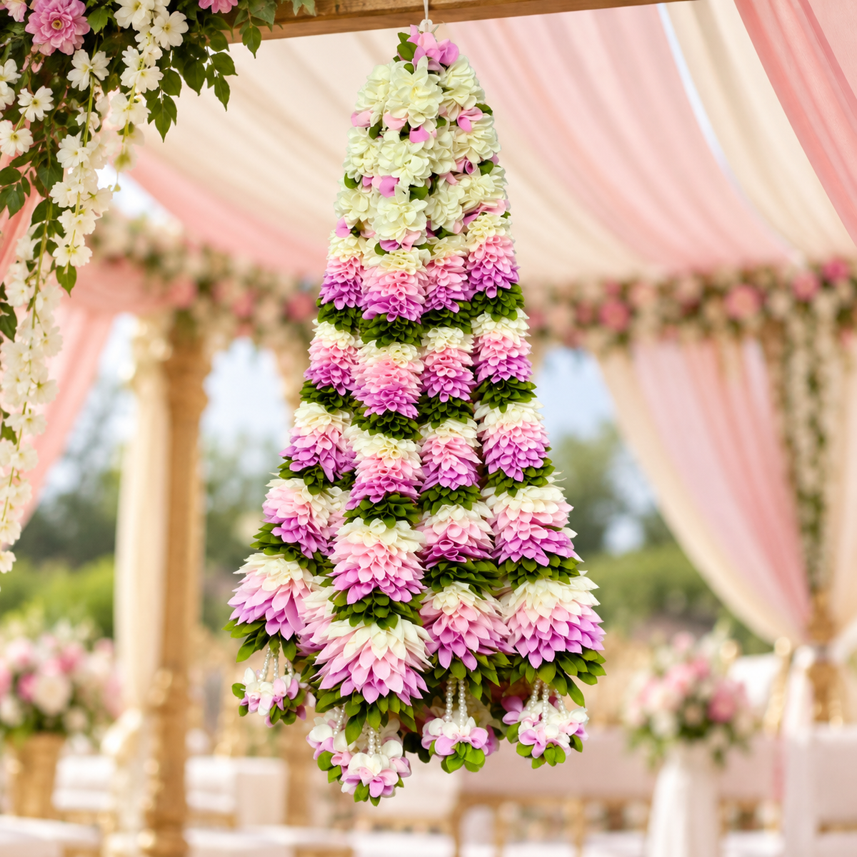 Artificial Pink & White Flower Garland for Wedding & Festive Decoration – 65 cm | Pack of 10