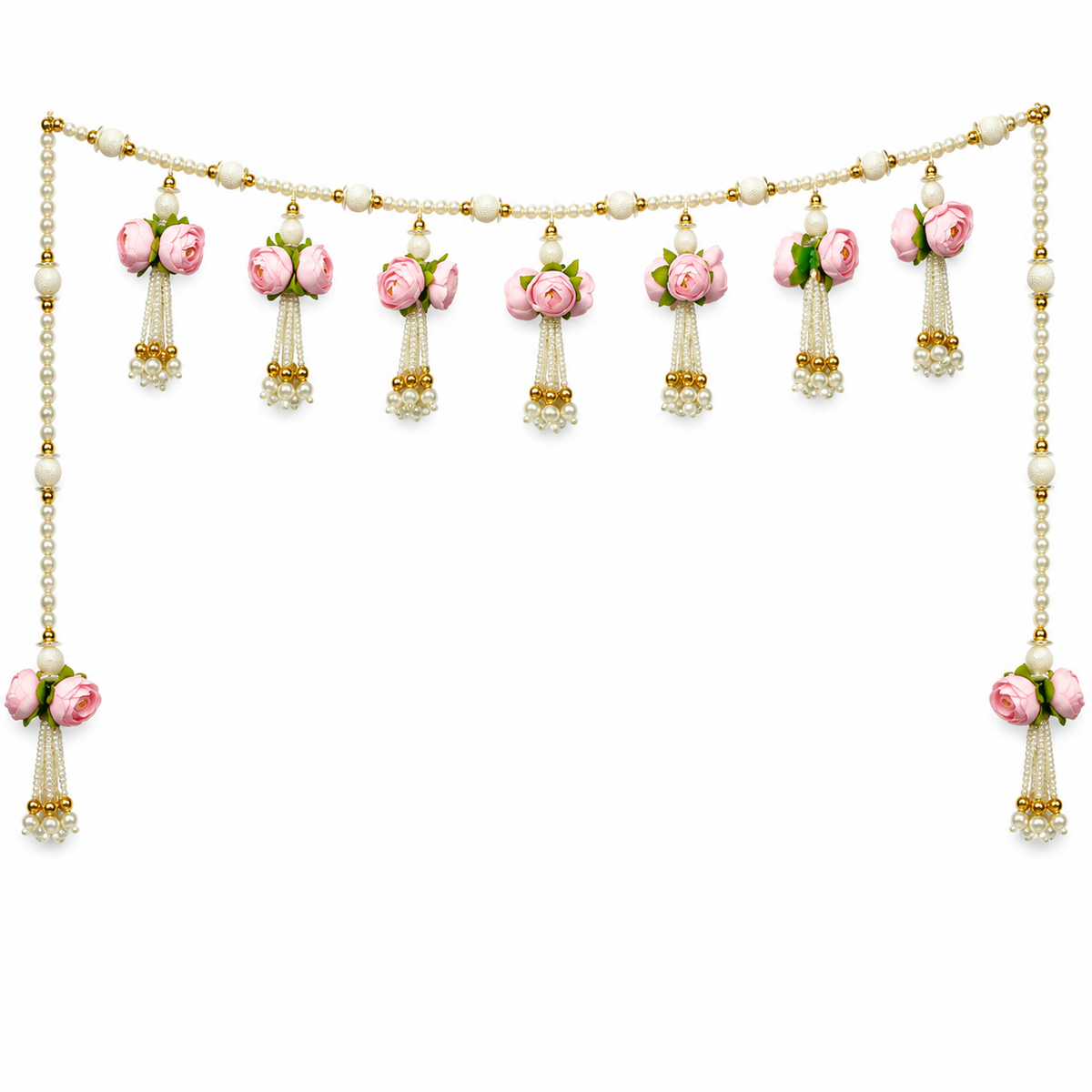 Artificial Light Pink Rose Door Toran with Pearl Bead Tassels for Wedding & Festive Decoration – 94 cm | Pack of 1