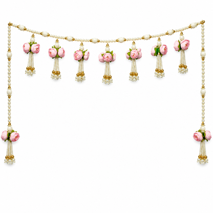 Artificial Light Pink Rose Door Toran with Pearl Bead Tassels for Wedding & Festive Decoration – 94 cm | Pack of 1