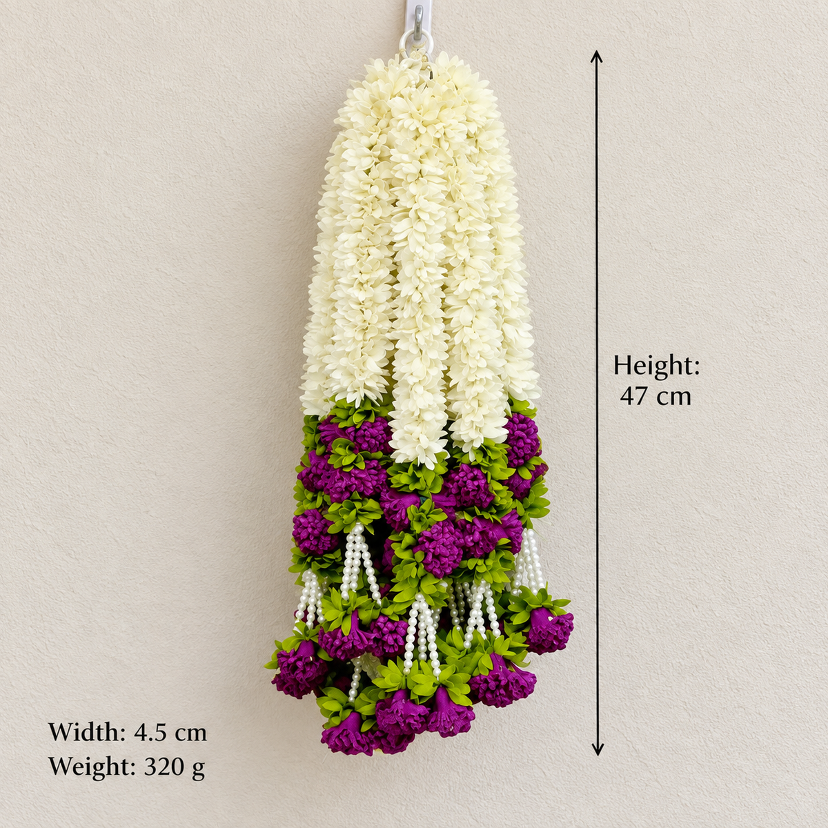 Artificial Ivory & Purple Floral Hanging Jhumar with Pearl Beads for Wedding & Festive Decoration – 47 cm | Pack of 10