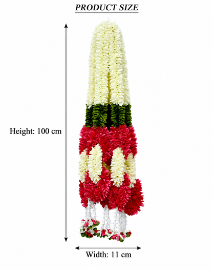 Artificial Small Flower Garland Sakad Ladi Red & White | Pack of 10