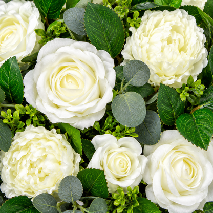 Artificial Ivory Rose Floral Channel Panel with Green Foliage for Wedding & Event Décor – 120 × 35 cm