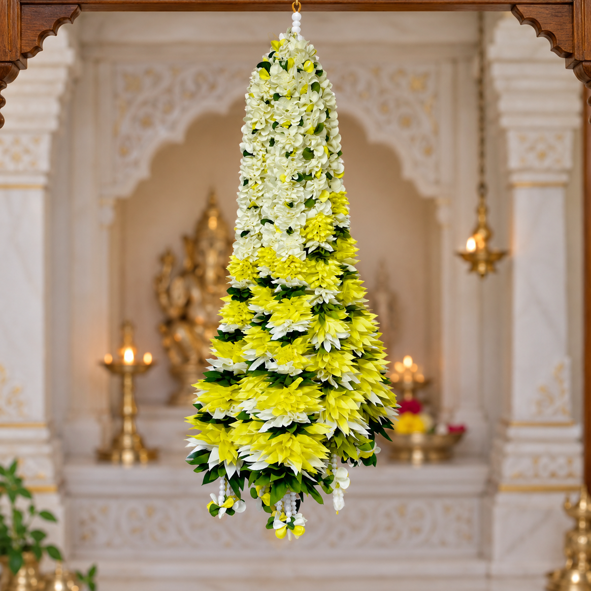 Artificial White & Yellow Flower Garland for Wedding & Festive Decoration – 65 cm | PAck of 10