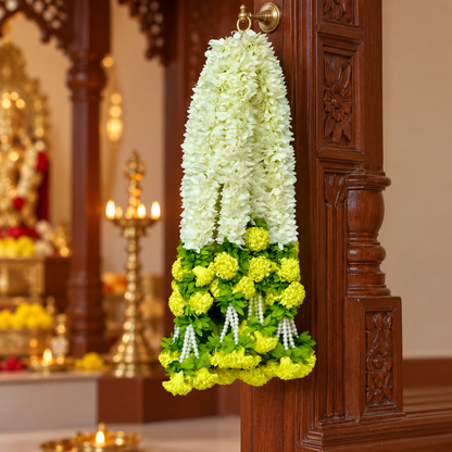 Artificial Ivory & Yellow Floral Hanging Jhumar with Pearl Beads for Wedding & Festive Decoration – 47 cm | Pack of 10