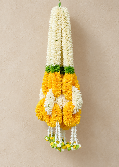 Artificial Small Flower Garland Sakad Ladi Orange & White |Pack of 10