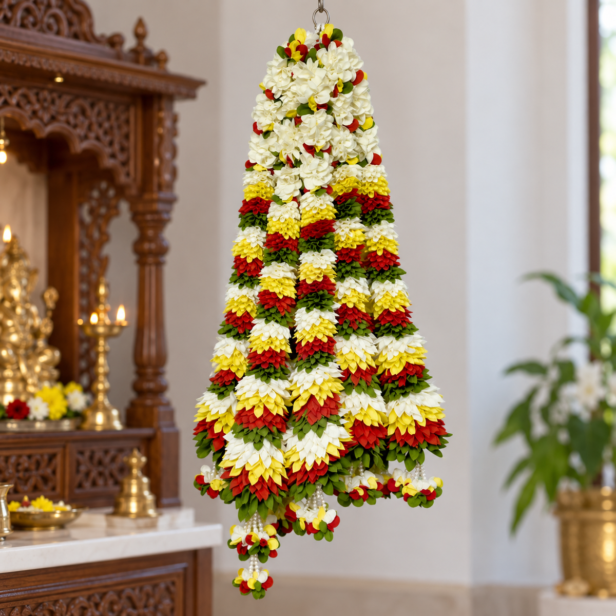 Artificial Red, Yellow & White Flower Garland for Wedding & Festive Decoration – 65 cm| Pack of 10