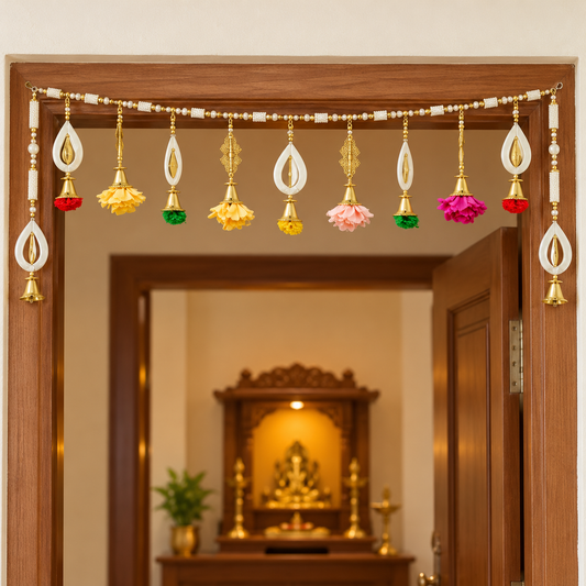 Multicolour Floral Door Toran with White & Golden Ornaments for Wedding & Festive Decoration – 94 cm | Pack of 1