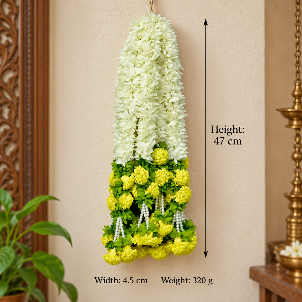 Artificial Ivory & Yellow Floral Hanging Jhumar with Pearl Beads for Wedding & Festive Decoration – 47 cm | Pack of 10