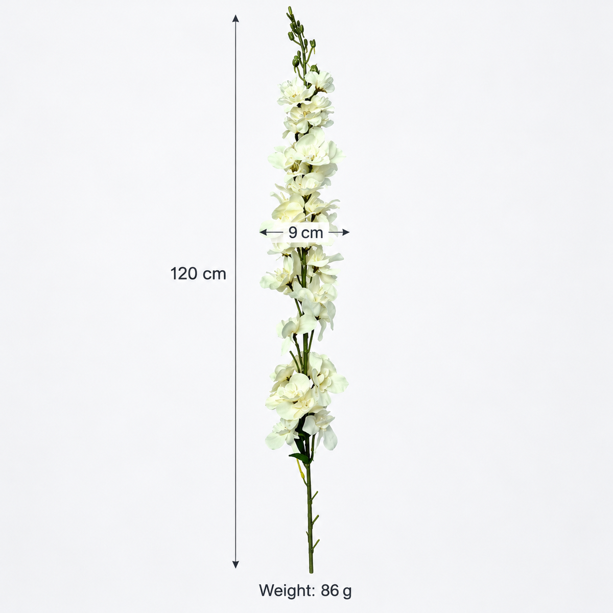 Artificial Ivory White Delphinium Flower Stick – 120 cm Tall Floral Stem for Vases, Home & Wedding Décor