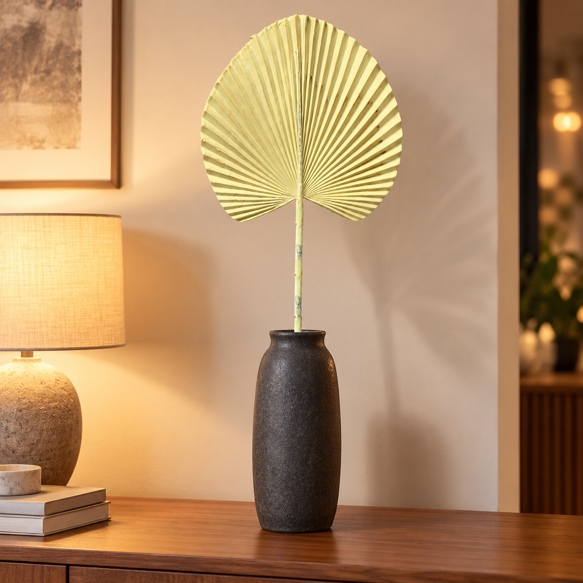 Artificial Cream Fan Palm Leaf Stick – 65 cm Decorative Stem for Vases, Home & Wedding Décor
