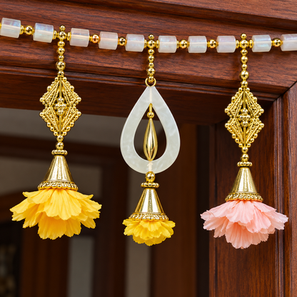 Multicolour Floral Door Toran with White & Golden Teardrop Ornaments for Wedding & Festive Decoration – 94 cm | Pack of 1