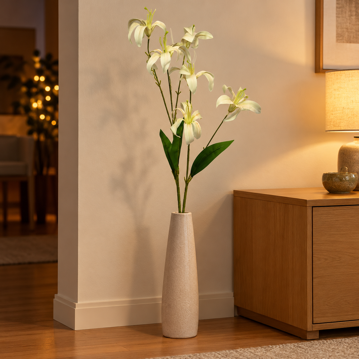 Artificial White Lily Flower Stick – 88 cm Decorative Floral Spray for Home, Office & Wedding Décor