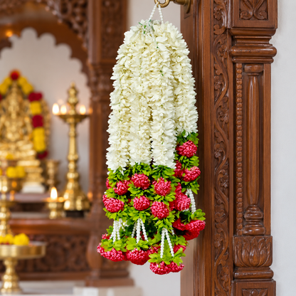 Artificial Ivory & Red Floral Hanging Jhumar with Pearl Beads for Wedding & Festive Decoration – 47 cm | Pack of 10