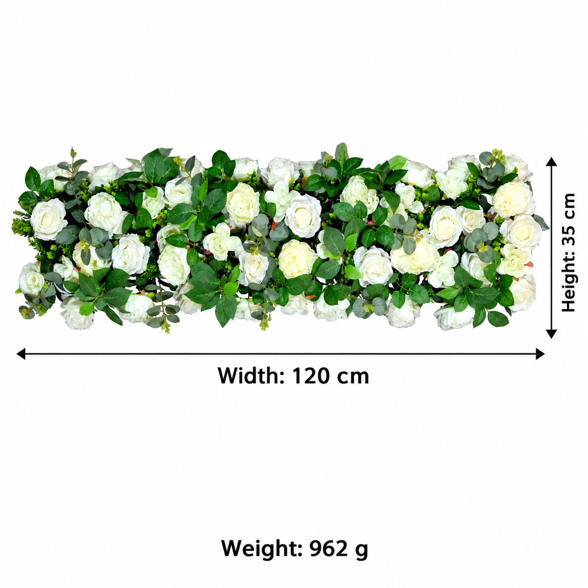 Artificial Ivory Rose Floral Channel Panel with Green Foliage for Wedding & Event Décor – 120 × 35 cm