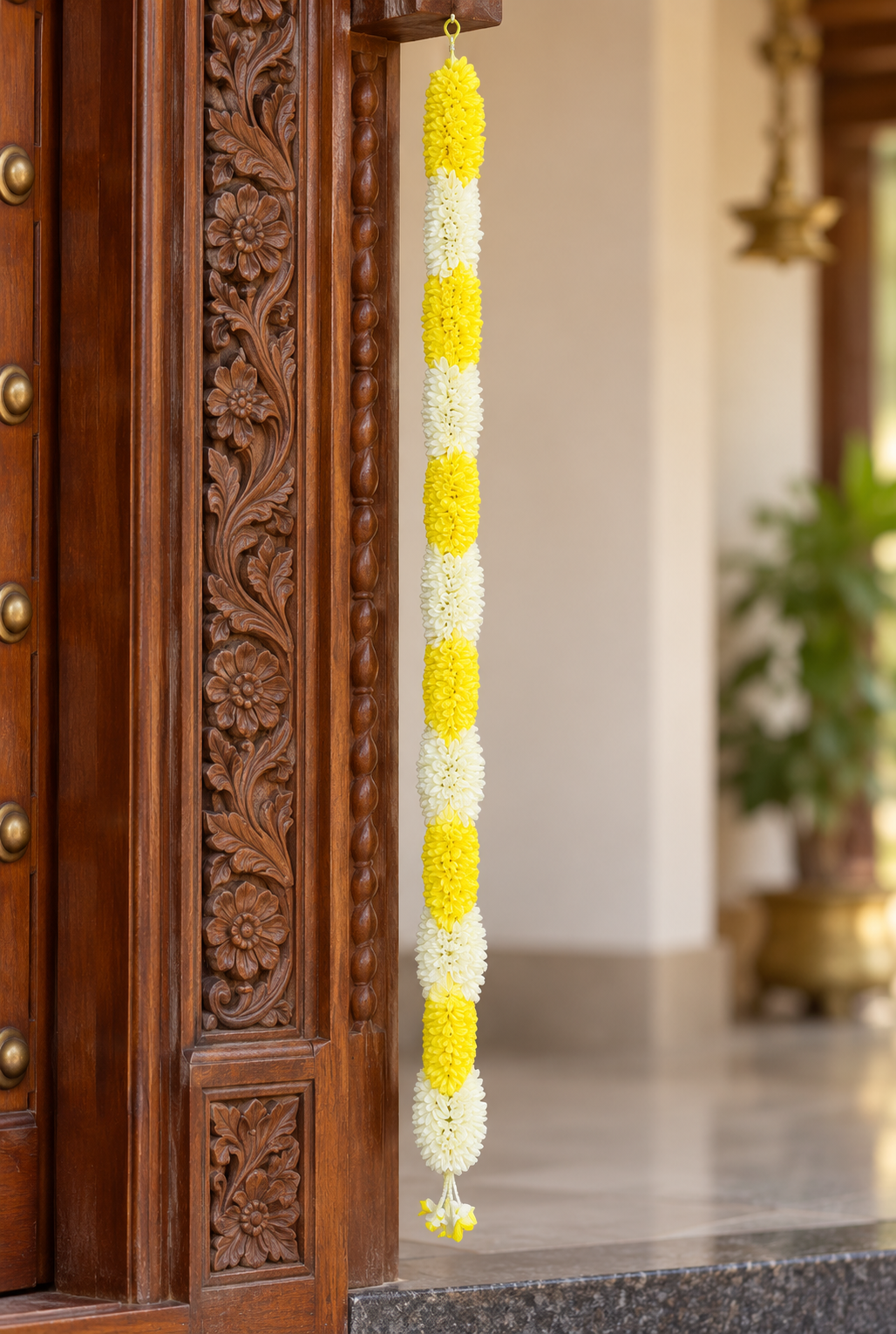 Artificial Flower Garland Sakad Ladi yellow & White | Pack of 1