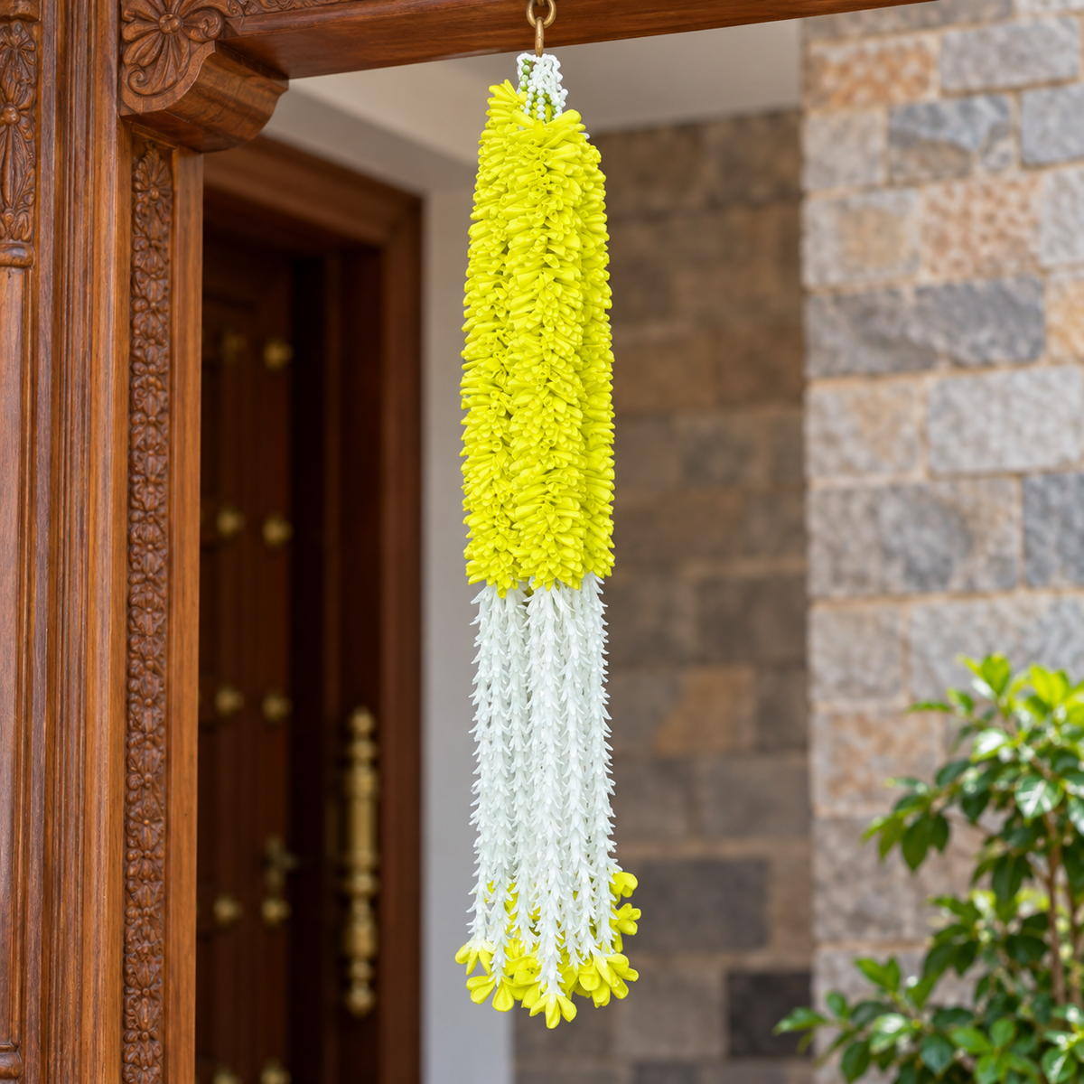Artificial Lemon Yellow & White Floral Hanging Jhumar for Wedding & Festive Decoration – 65 cm | Pack of 10