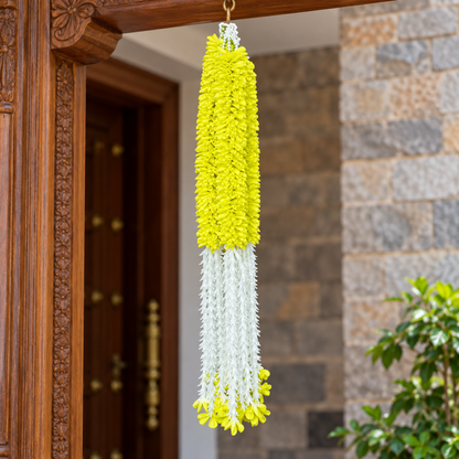 Artificial Lemon Yellow & White Floral Hanging Jhumar for Wedding & Festive Decoration – 65 cm | Pack of 10