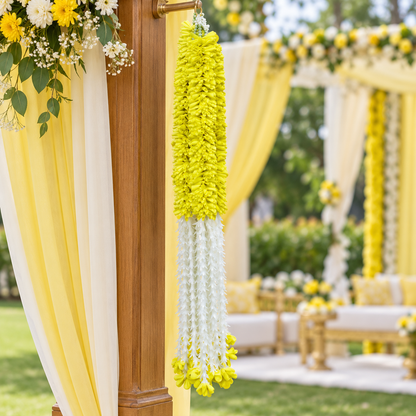 Artificial Lemon Yellow & White Floral Hanging Jhumar for Wedding & Festive Decoration – 65 cm | Pack of 10