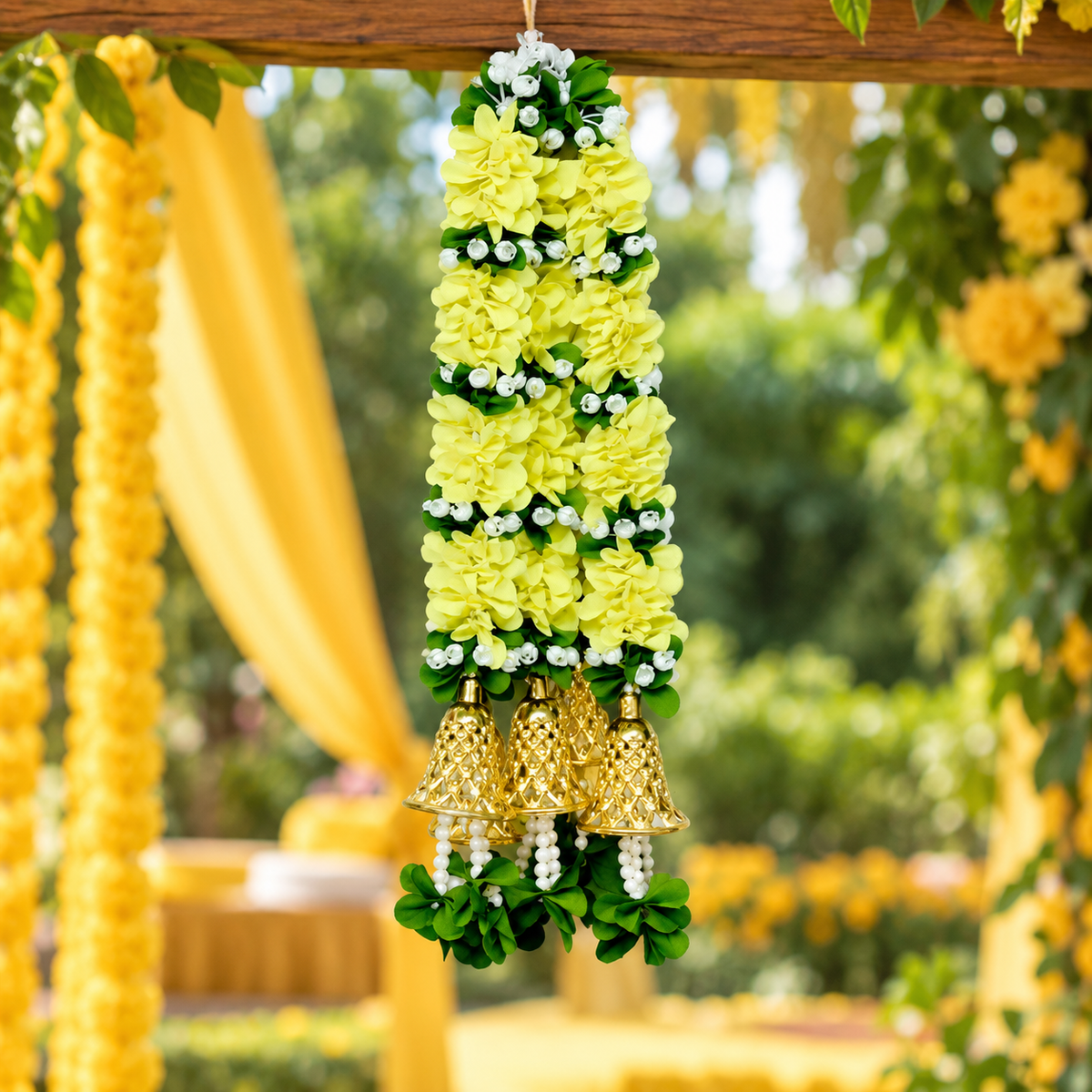 Artificial Flower Garland with Golden Bell | AFF-Garland-7.2 | {Different colors are available}