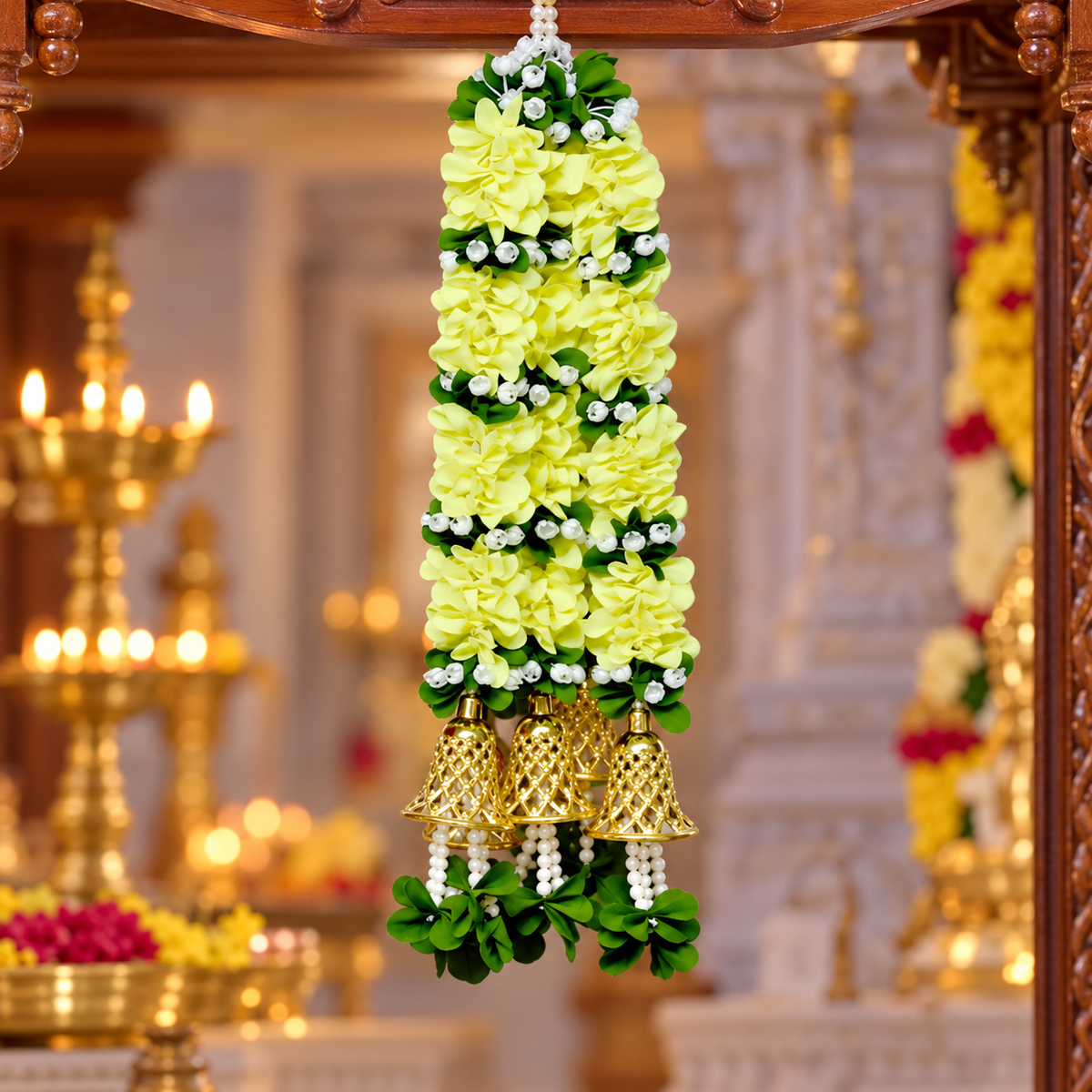 Artificial Flower Garland with Golden Bell | AFF-Garland-7.2 | {Different colors are available}