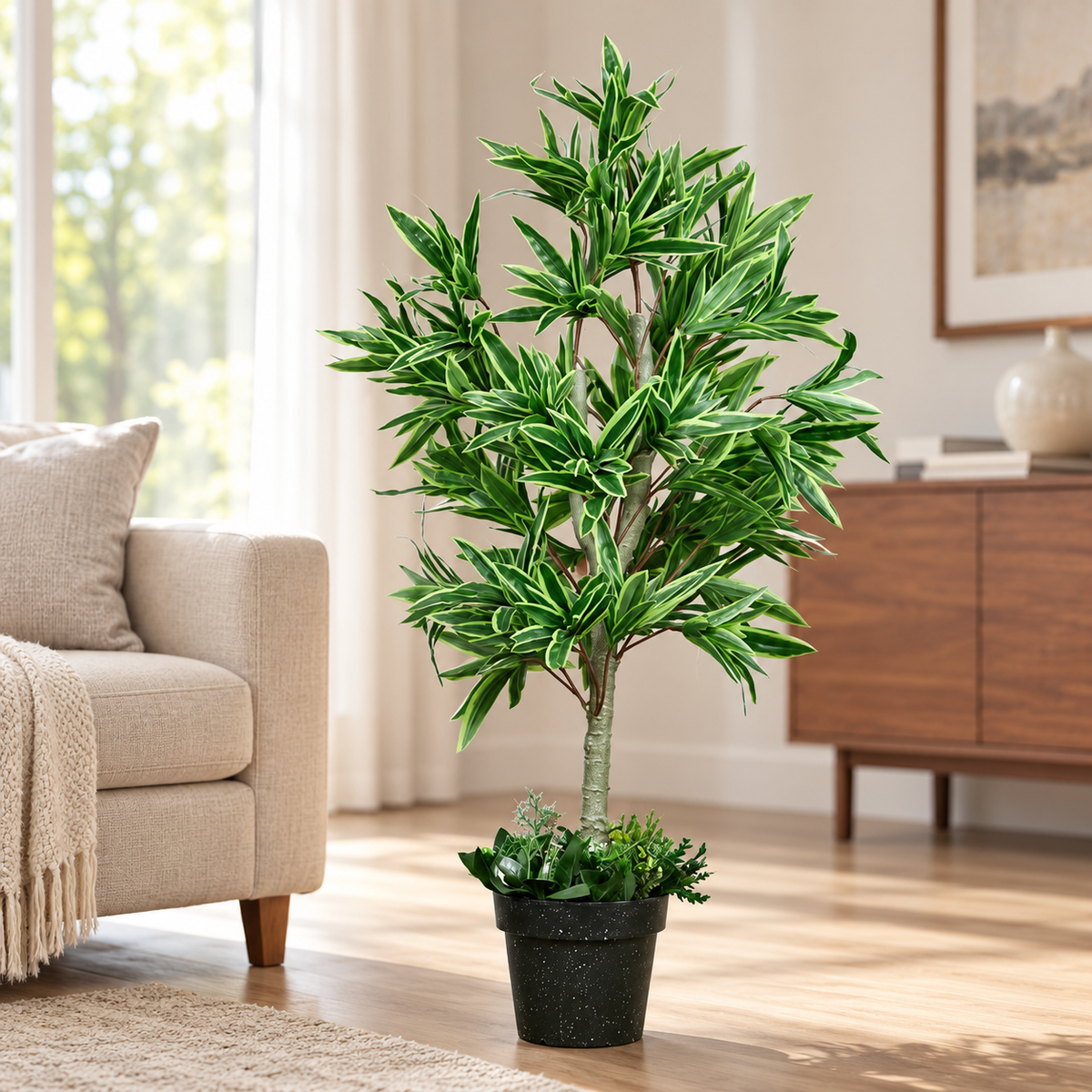 Artificial Variegated Song of India Potted Tree