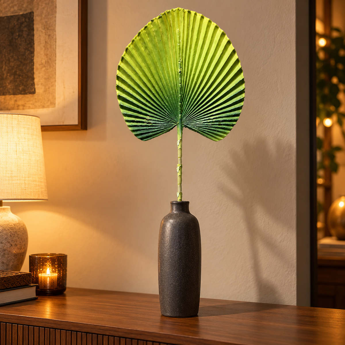 Artificial Green Fan Palm Leaf Stick – 65 cm Decorative Tropical Stem for Vases, Home & Wedding Décor