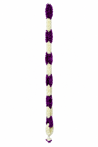 Artificial Flower Garland Sakad Ladi Dark Purple & White | Pack of 1