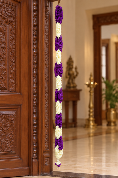 Artificial Flower Garland Sakad Ladi Dark Purple & White | Pack of 1