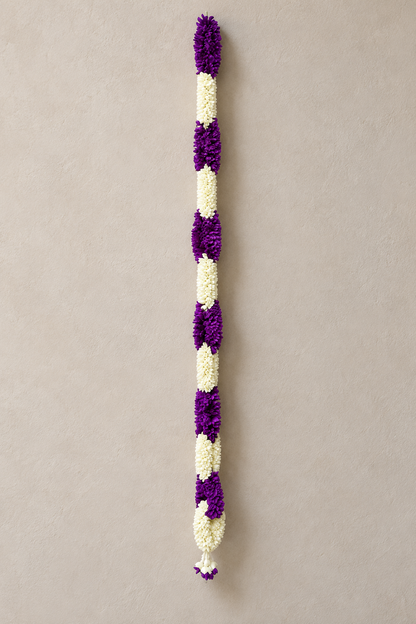 Artificial Flower Garland Sakad Ladi Dark Purple & White | Pack of 1