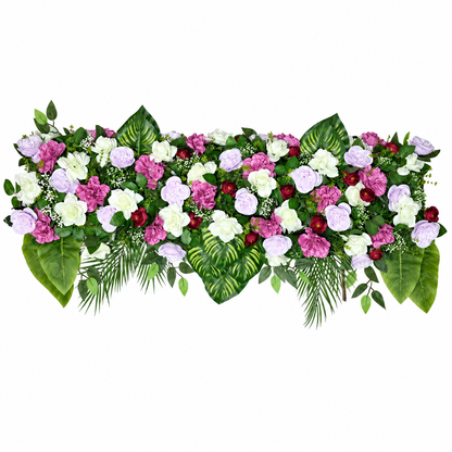 Artificial Lavender, Purple & Ivory Floral Channel Panel with Green Foliage for Wedding & Event Décor – 120 × 36 cm