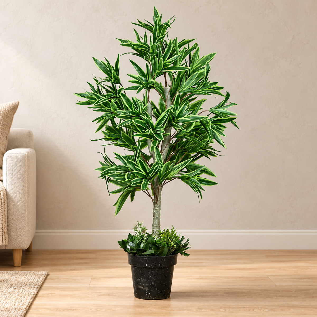 Artificial Variegated Song of India Potted Tree