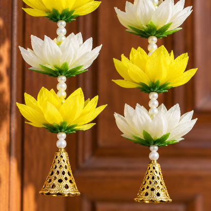 Artificial Yellow & Ivory Floral Door Toran with Golden Bells for Wedding & Festive Decoration – 104 cm | Pack of 1