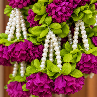 Artificial Ivory & Purple Floral Hanging Jhumar with Pearl Beads for Wedding & Festive Decoration – 47 cm | Pack of 10
