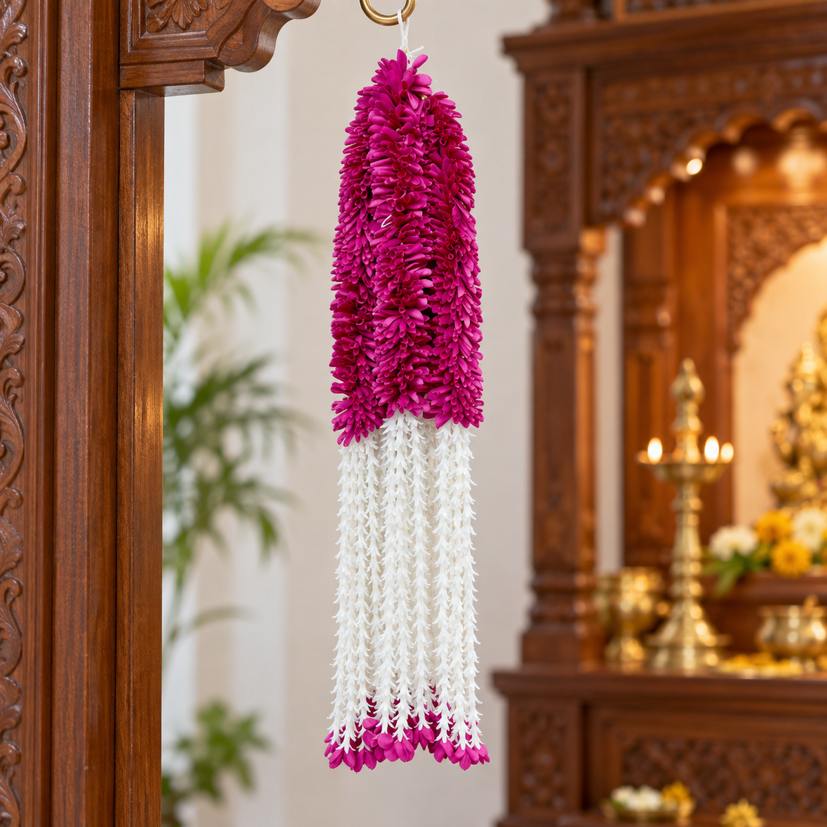 Artificial Magenta & White Floral Hanging Jhumar for Wedding & Festive Decoration – 65 cm | Pack of 10