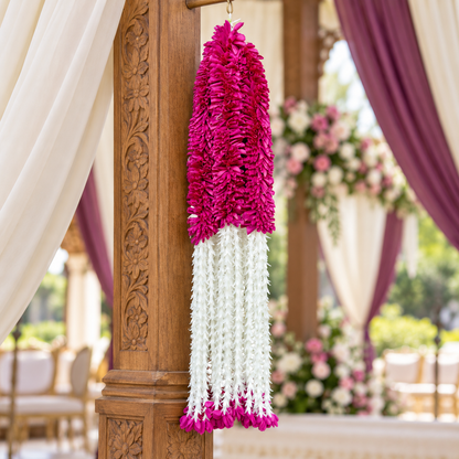 Artificial Magenta & White Floral Hanging Jhumar for Wedding & Festive Decoration – 65 cm | Pack of 10