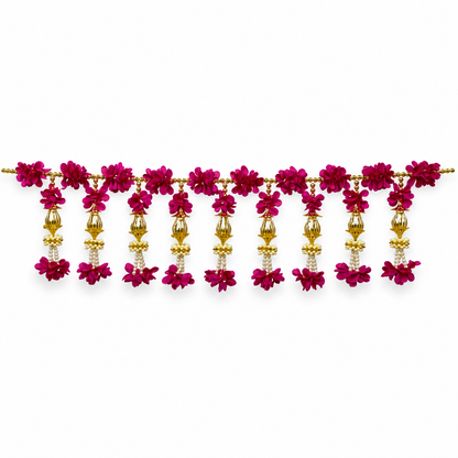 Artificial Magenta Floral Door Toran with Golden Ornaments & Pearl Beads for Wedding & Festive Decoration – 103 cm | Pack of 1