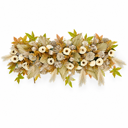 Artificial Ivory & Beige Floral Channel Panel with Decorative Palm Leaves for Wedding & Event Décor – 90 × 47 cm
