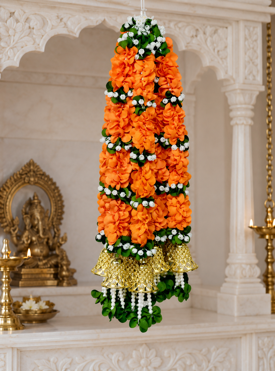 Artificial Flower Garland with Golden Bell | Pack of 10