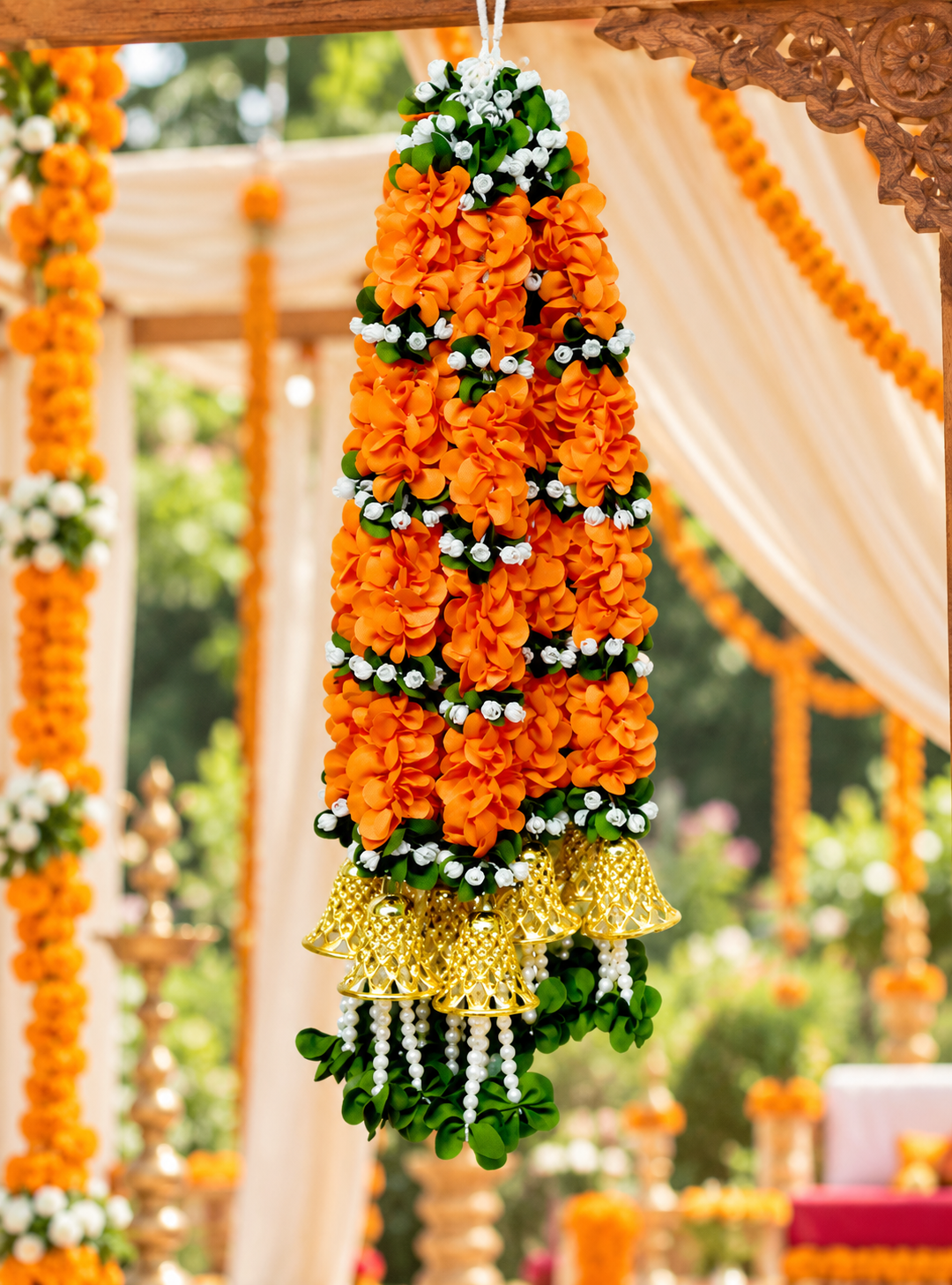 Artificial Flower Garland with Golden Bell | Pack of 10