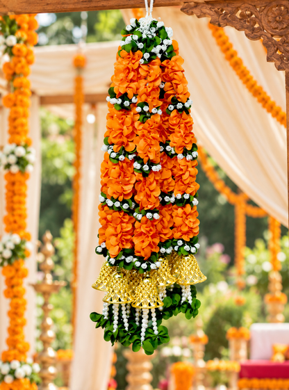 Artificial Flower Garland with Golden Bell | Pack of 10