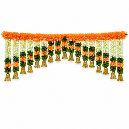 Artificial Orange & Ivory Floral Door Toran with Golden Bells for Wedding & Festive Decoration – 105 cm | Pack of 1