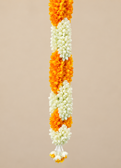 Artificial Flower Garland Sakad Ladi orange & White | Pack of 1
